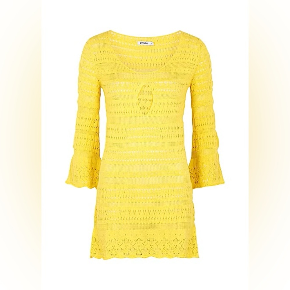 Gimaguas Brigitte Yellow Crochet Knit Mini Dress